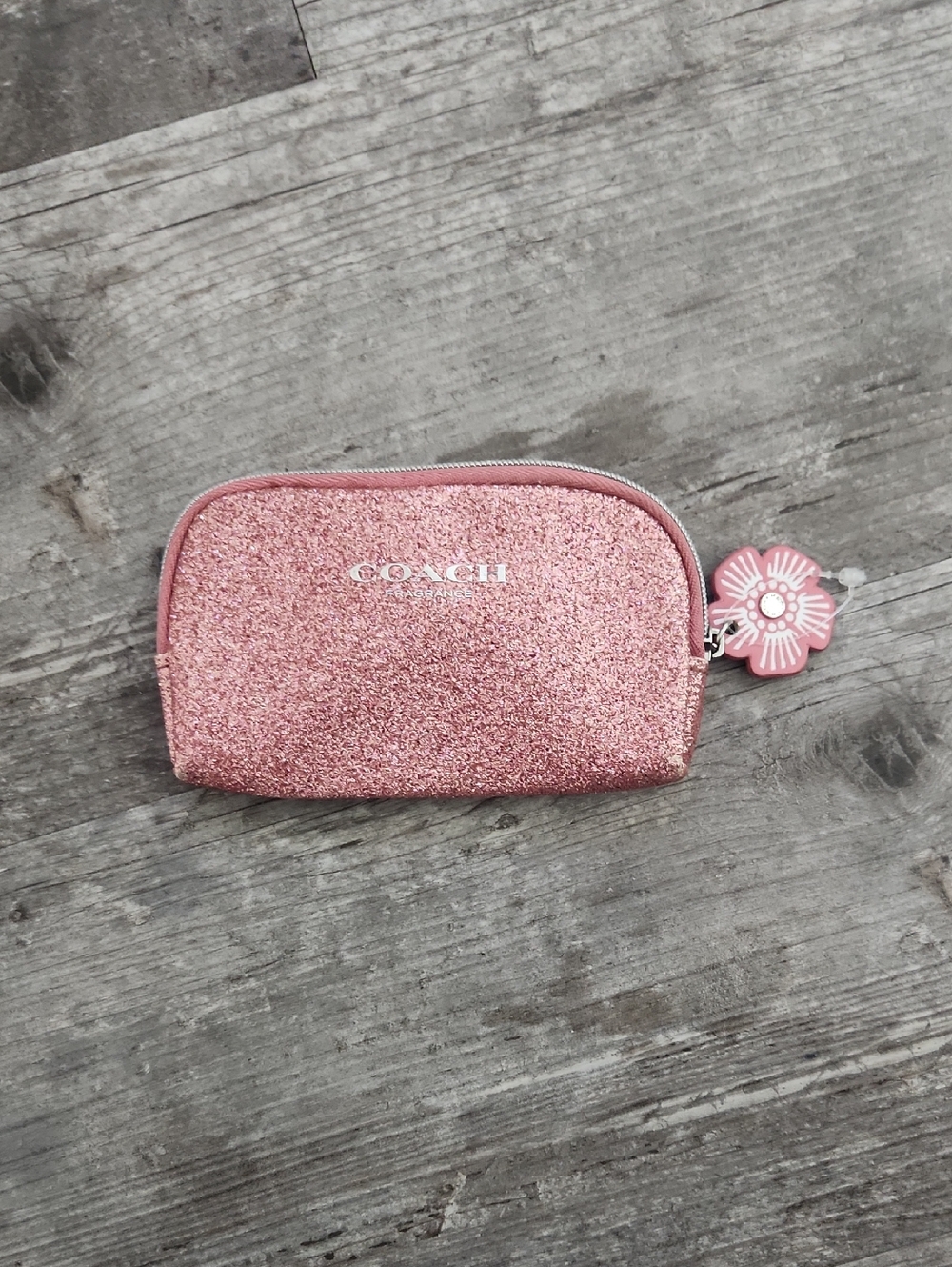 Coach Fragrance Rose Pink Glitter Pouch with Flower Charm
